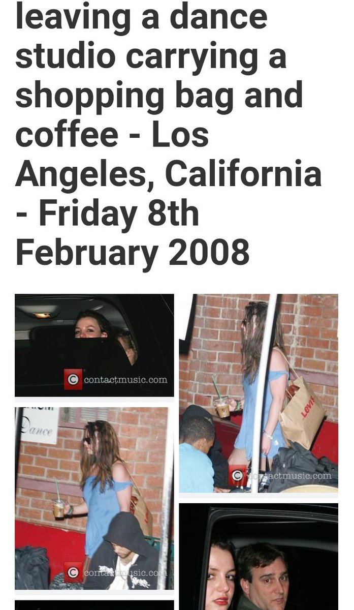 Feb 2008Britney was put under conservatorship on Feb 1st, after 24h evaluation and left hospital early on Feb 6th, cause apparently she was "fit to leave".Only 2 days later her rehearsals regime at Milenium Dance Complex started and continued for next months.