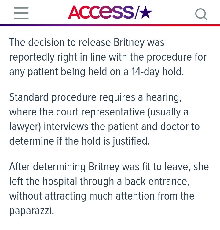 Feb 2008Britney was put under conservatorship on Feb 1st, after 24h evaluation and left hospital early on Feb 6th, cause apparently she was "fit to leave".Only 2 days later her rehearsals regime at Milenium Dance Complex started and continued for next months.