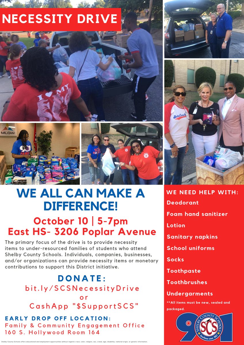 EmpowerSCS's tweet image. Help us fill the gap for our students and families as we collect the basic necessities on 10/10/19 at East High School #WeneedYou #SCSNecessityDrive @SCSDOSA @SCSK12_unified #SCSis901 #ShareShare @voiceofscs @SCSSuptRay 
Donate: bit.ly/SCSNecessityDr… 
CashApp: $SupportSCS