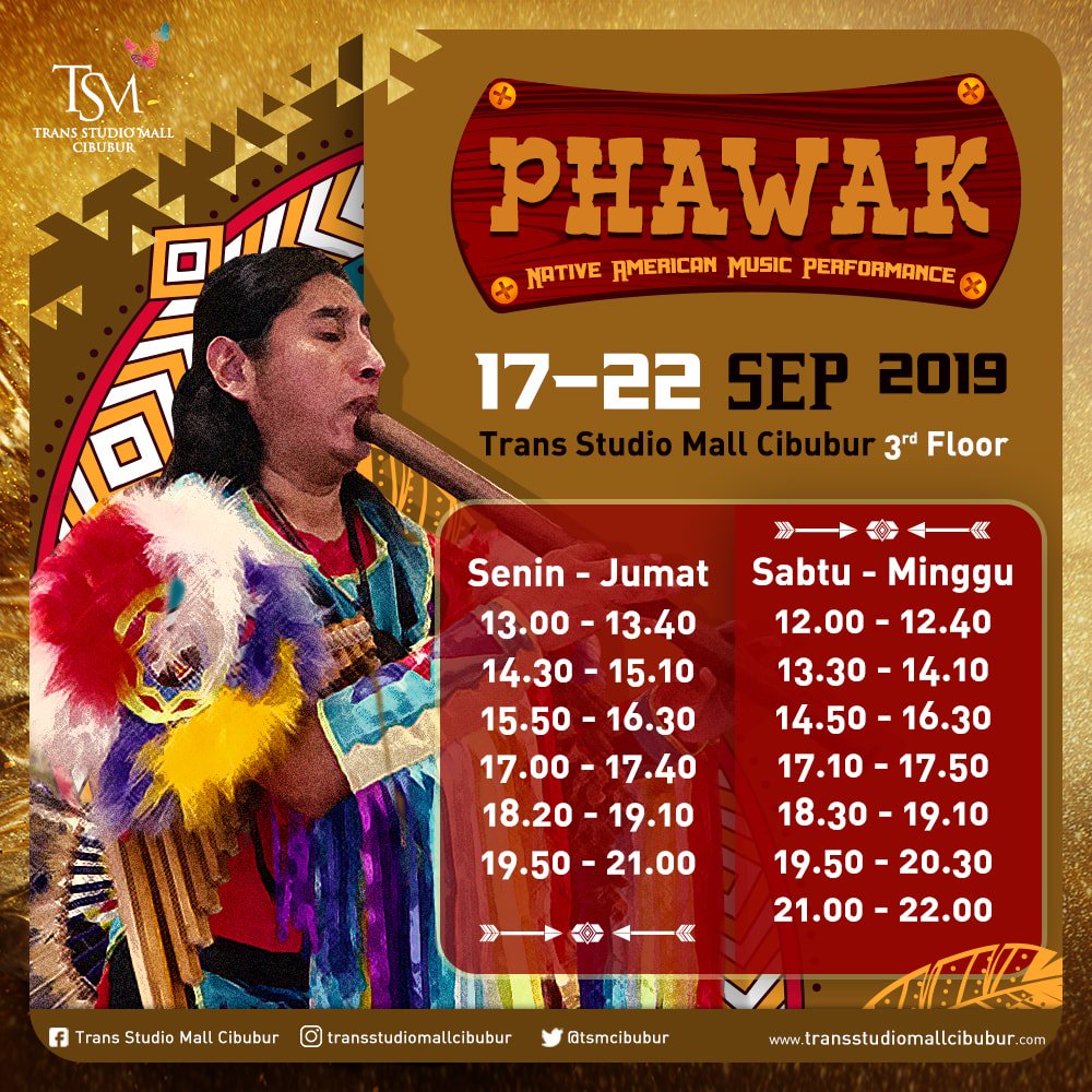 tsmcibubur's tweet photo. Nikmati alunan musik seperti saat berkumpul bersama kaum Indian di TSM Cibubur dengan penampilan Phawak, Native American Music Performance

Cek jadwalnya dibawah ini
#cibubur #depok 
@cibubur_id @katalogpromosi @depokita @InfoCibubur @Cibuburku @cibuburklik @infodepok_id https://t.co/6RU6uUfvWv