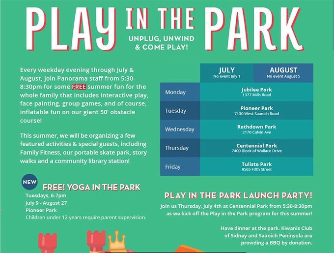 IAmCarlJensen's tweet photo. I want to thank #PanoramaRec for another great summer of Play in the Park evenings in #csaan, #nsaan &amp; #sidney! #saanpen #recreation @SliderPenguin https://t.co/VnEId8533x