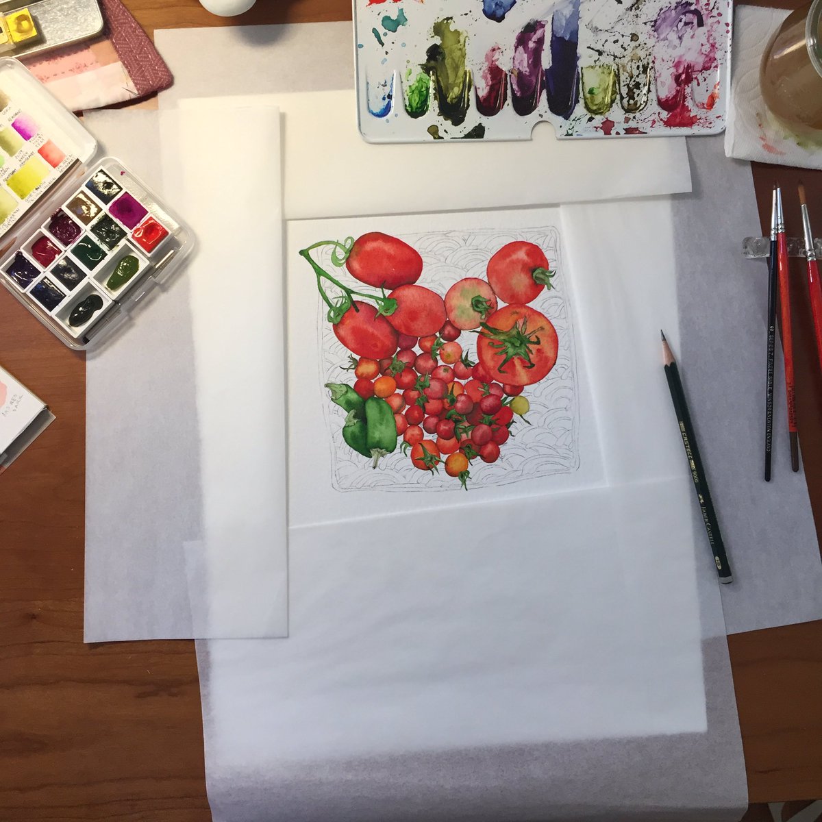 BarbLimStudio's tweet photo. Proud of myself for #walkingaway from this #watercolour before I did anything I’d #regret = #notrushing = aka #timetoprepdinner for my people 🍅 @FaberCastellUSA HB + #rembrandt & @HolbeinArt #watercolours on @StCuthbertsMill 300lb #coldpress #tomatoes #pomodori #foodillustration https://t.co/mimb0BD4Ca