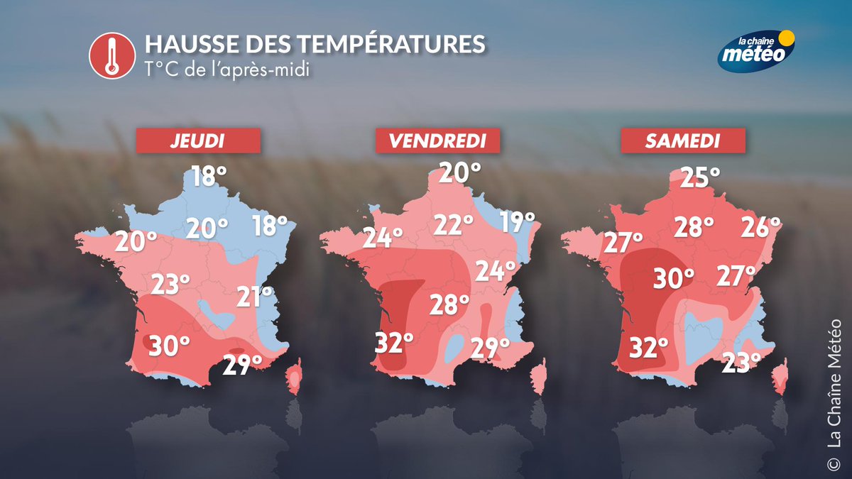 lachainemeteo's tweet photo. Retour de la #chaleur en fin de semaine après le coup de fraîcheur de jeudi ! https://t.co/SYZEnIxB45