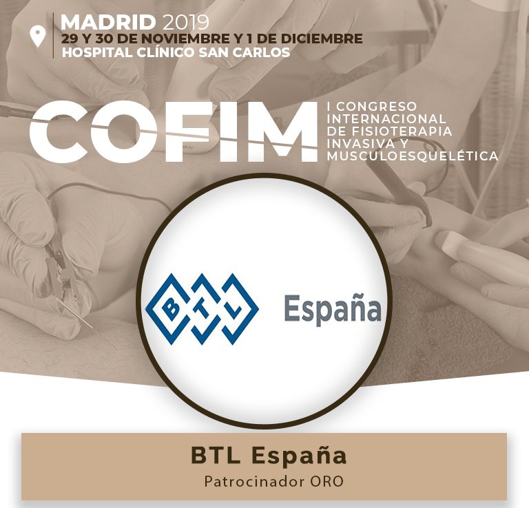 Agradecemos a BTL España por su participación en el I Congreso Internacional de Fisioterapia Invasiva que se va a celebrar del 29 de Noviembre al 1 de Diciembre 2019 en el Hospital Clínico San Carlos en Madrid.

#COFIM