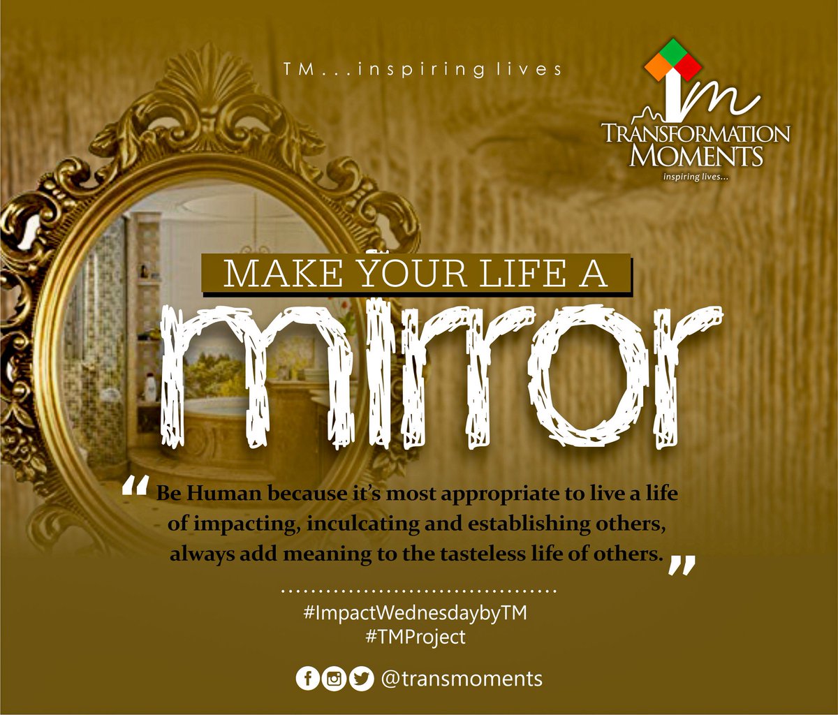 transmoments's tweet image. ‼️MAKE YOUR LIFE A MIRROR‼️
.
Be Human because it's most appropriate to live a life of impacting, inculcating and establishing others. always add meaning to the tasteless life of others.
I AM SALT, WHO ARE YOU?
LETS SPREAD LOVE!
.
.
#ImpactWednesdaybyTM
#TMProject