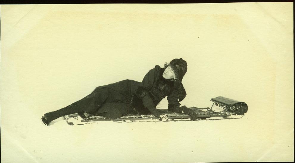 Not remotely true. I’ve spent today looking at hundreds of photos of late-C19th women ice-skating, curling, hiking, climbing, playing tennis, and tobogganing in St Moritz. Here’s Effie Holland skeleton racing in St Moritz. And Janey Campbell posing on a sledge in 1892.