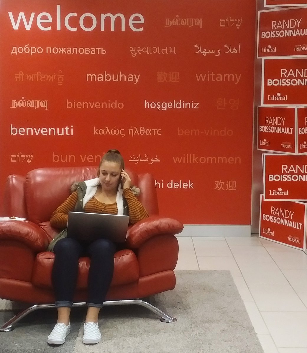 EdmCntrLiberals's tweet photo. Phone banking in style! Thank you to our hardworking volunteers like Rebekah. #HereForYEG #elxn43 https://t.co/yVE6Xj7Zsu