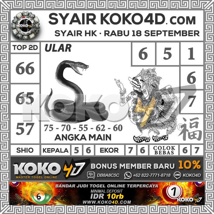 Koko4D On Twitter: "Prediksi Angka Main Togel Hongkong Hari Rabu, 18  September 2019 . Angka Main : 6567 Colok Bebas : 6 Dan 7 2D Cari Kawan : 65  66 67 56