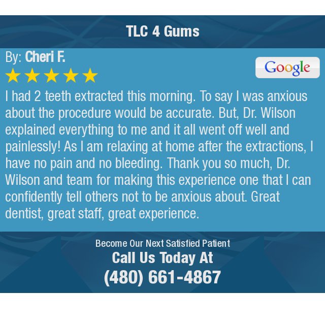 TLC4Gums1's tweet image. 5 Star: Cheri F. "I had 2 teeth extracted this morning. To say I was anxious about the procedure would be..." bit.ly/29ccbnb