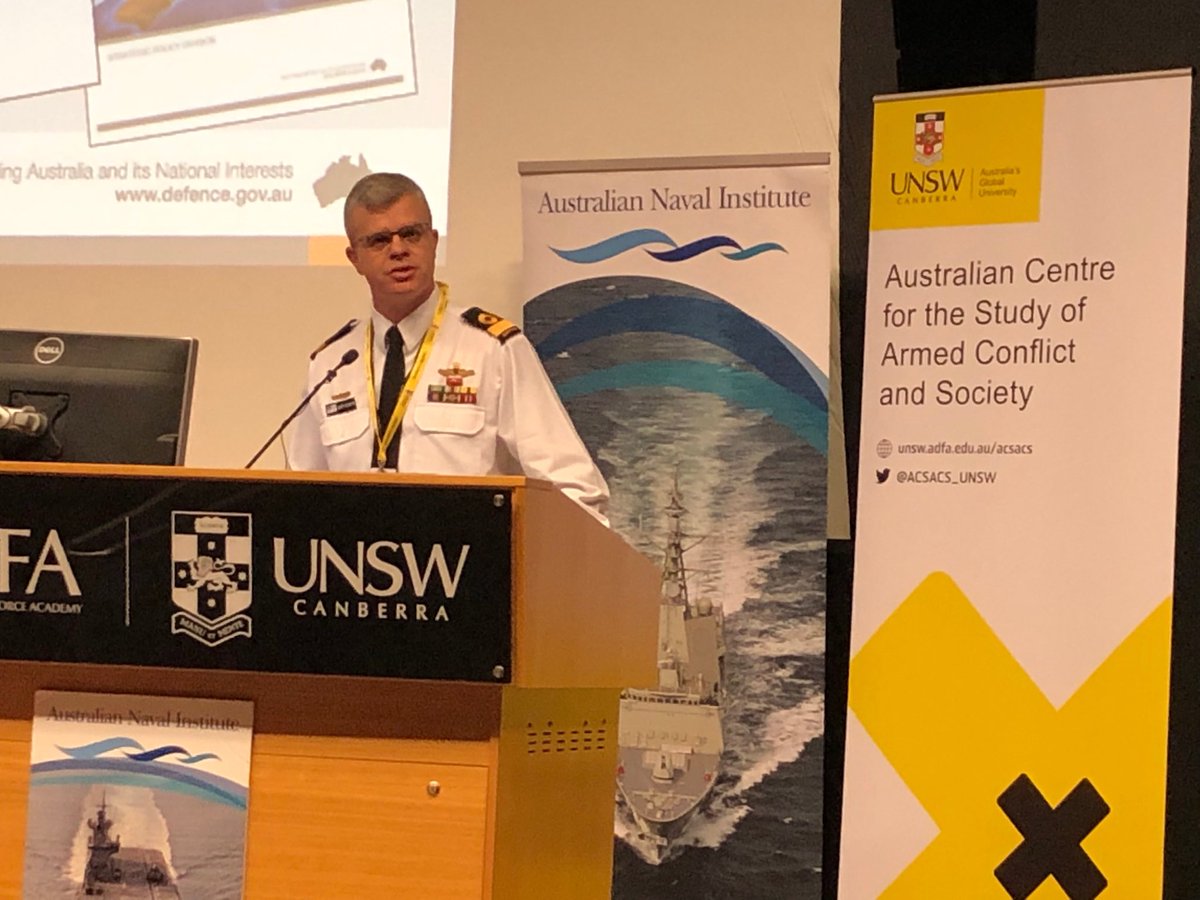 AusNavInst's tweet photo. Final speaker at excellent Goldrick Seminar CDRE Brett Sonter highlighting the complexities around Defence’s role in protecting maritime trade in the national security context into the future. #GoldrickSeminar https://t.co/W4Iv0cHFQd