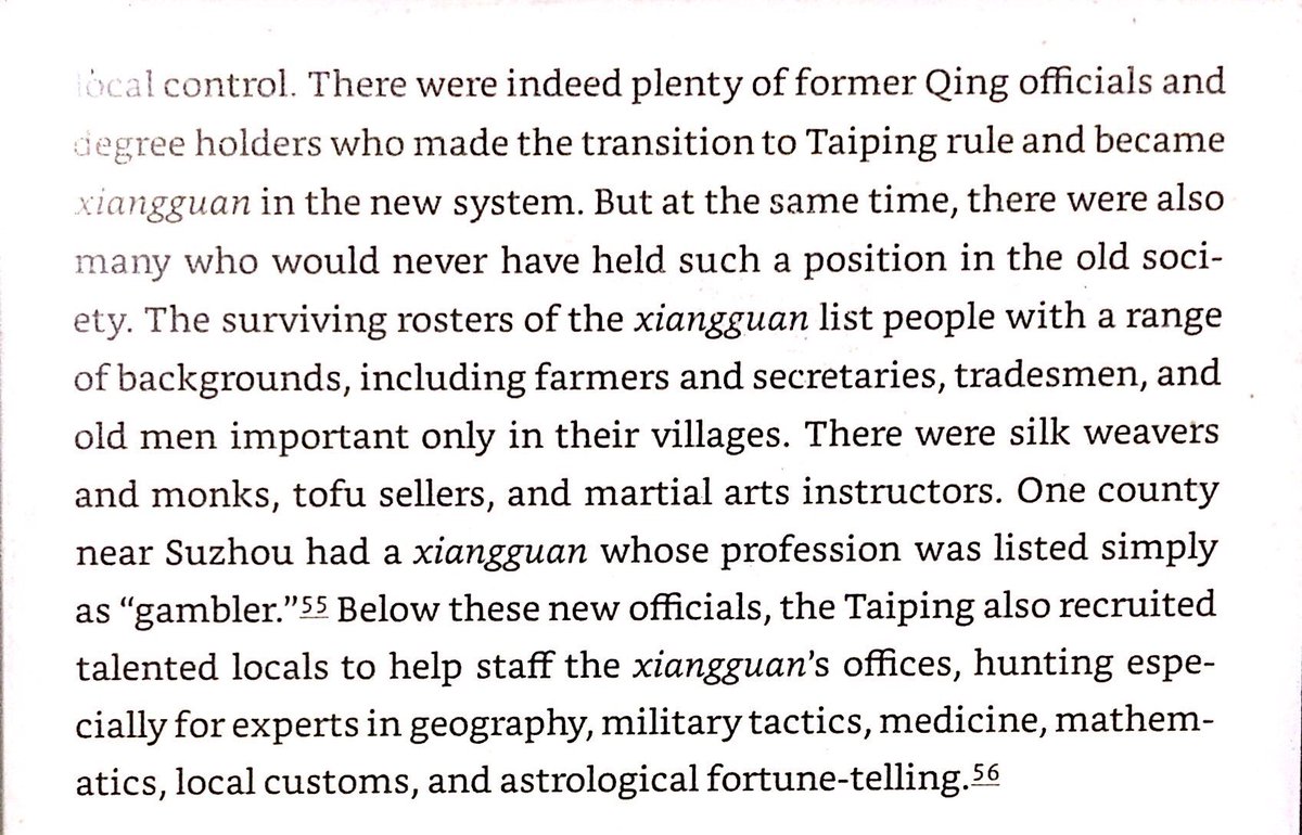 Taiping moral legislation tried & failed to end opium use & foot binding. Their kingdom was administered at the local level by officials recruited from all classes.