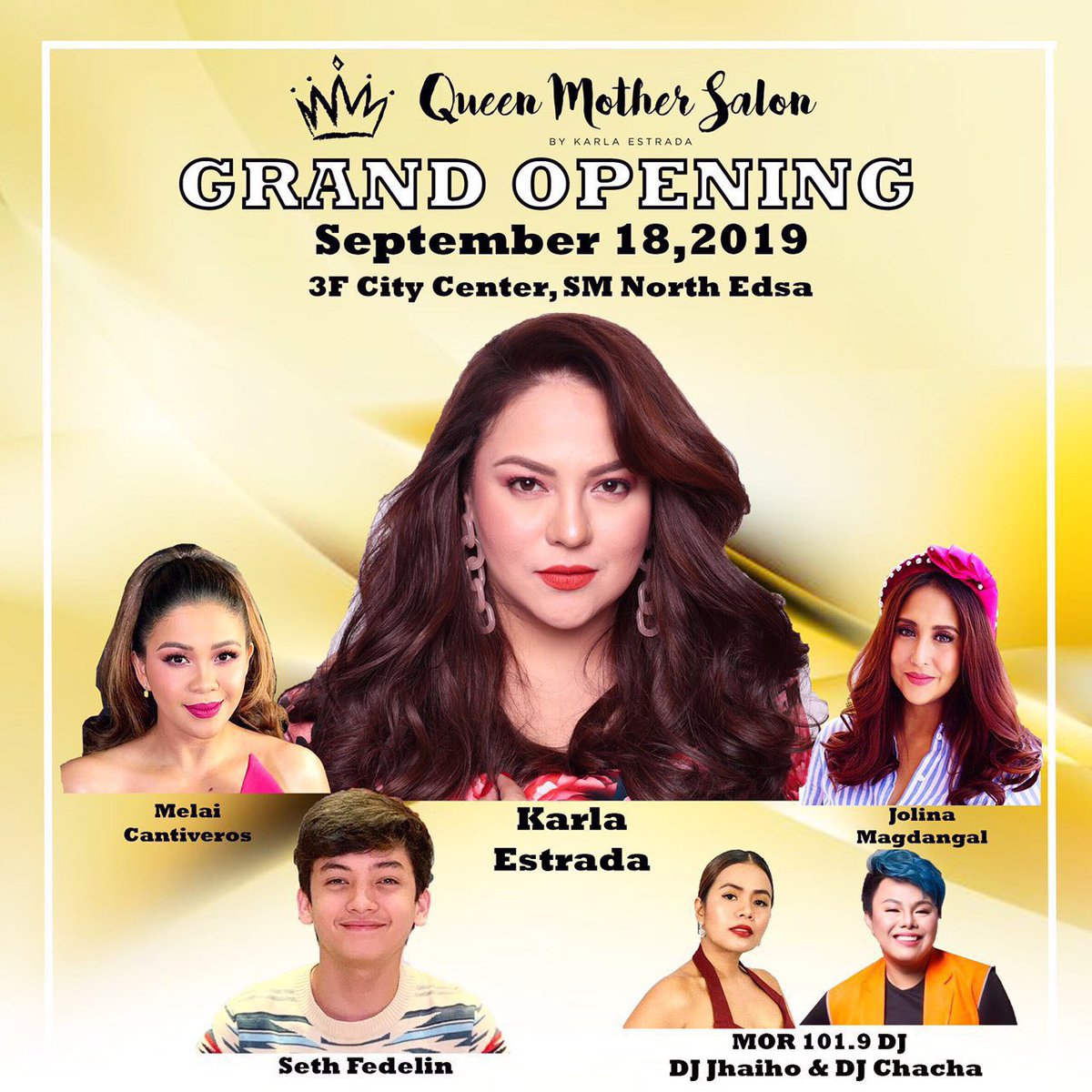 imsethfedelin's tweet photo. Kitakits po mamaya 4pm sa Sm north 3F pra sa Grand Opening ng Queen Mother Salon. Salamat po! 🤘🏻@Estrada21Karla @mariajolina @iloveMELASONcom @mor1019chacha @mor1019jhaiho 

 #QMSGrandOpeningWithSETH https://t.co/suhH127yws