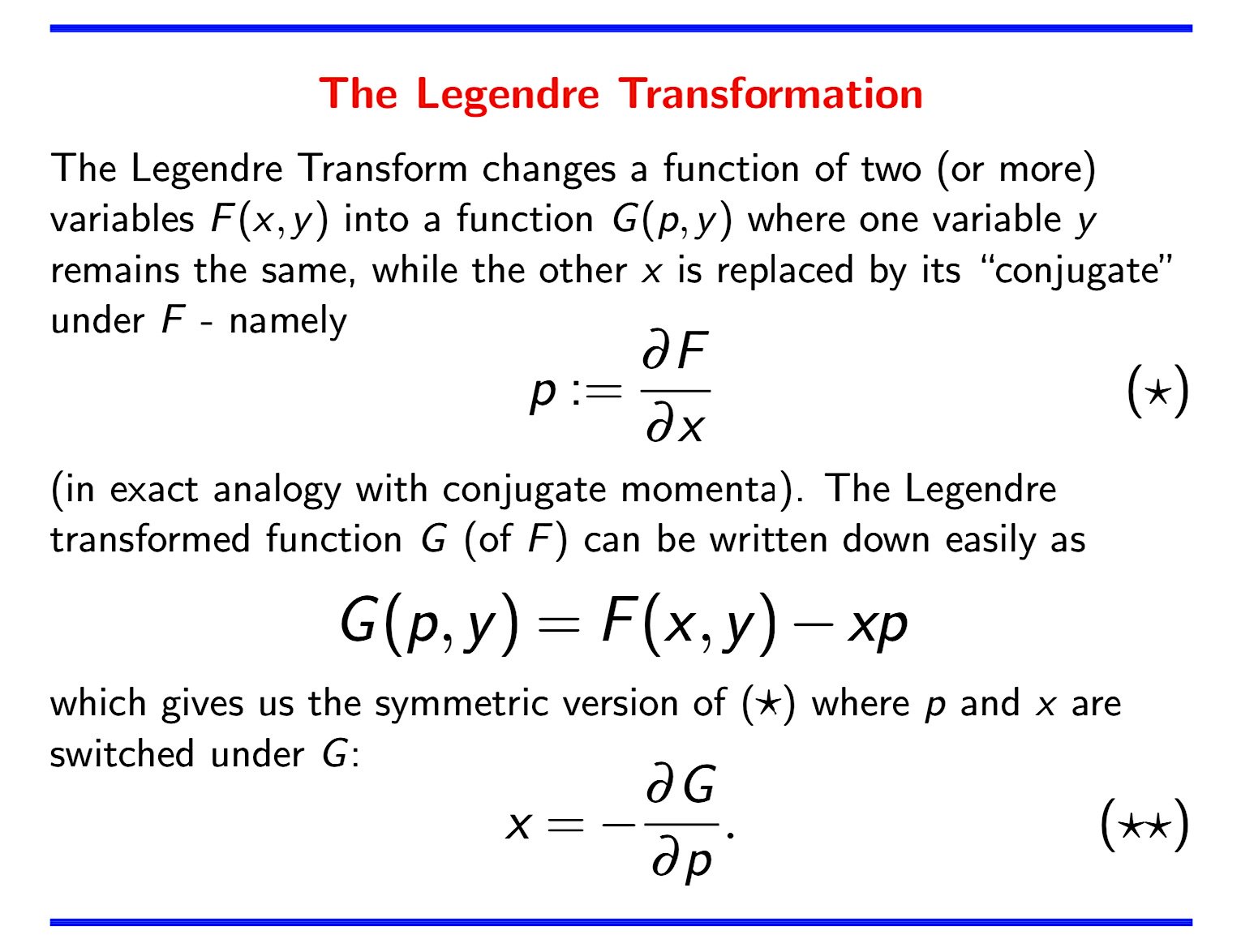 Sam Walters Su Twitter The Legendre Transform Is The General Mathematical Transformation Behind Physically Dual Objects Like Hamiltonian And Lagrangian Or Enthalpy And Gibbs Free Energy In Thermodynamics And Other Dual Sam Walters Su Twitter The Legendre Transform Is The General Mathematical Transformation Behind Physically Dual Objects Like Hamiltonian And Lagrangian Or Enthalpy And Gibbs Free Energy In Thermodynamics And Other Dual