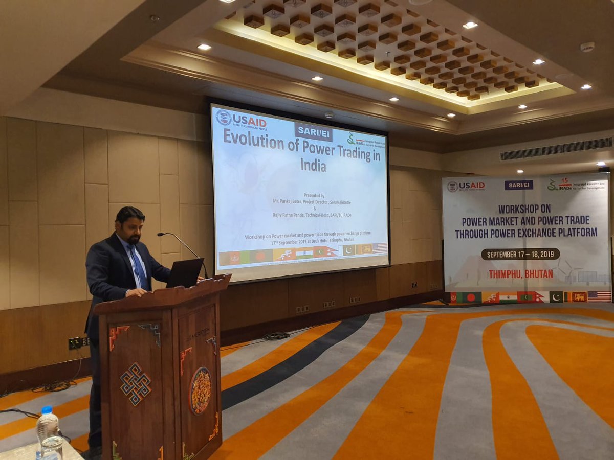 SARI_EI_2022's tweet image. Welcome to Day 2 of workshop organized by IRADe, under @USAID SARI/EI program, on Power Market &amp;amp; Power Trade through Power Exchange Platform in Bhutan. Insightful presentations on #powermarkets, #powerexchanges and #powertrade lie ahead. #SouthAsia #bhutan @IRADe_Delhi