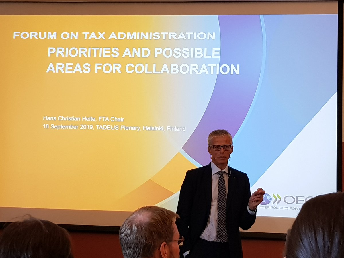 OECD FTA chair <a href="/HCHolte/">Hans Christian Holte</a> presenting the OECD FTA work programme and possible areas of collaboration betweeen EU and OECD. #TADEUS2019 promotes effective cooperation with the OECD FTA.