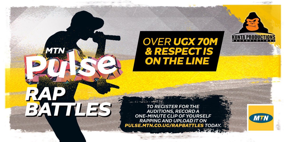 mtnug's tweet photo. Bring on your rap game and claim your part of the 70,000,000shs that we are giving away. To register, record a one-minute clip of yourself rapping and upload it on https://t.co/Y6oycuH5rL today. PS. Must be an original composition. #PulseRapBattles https://t.co/SW5WcuiOpa