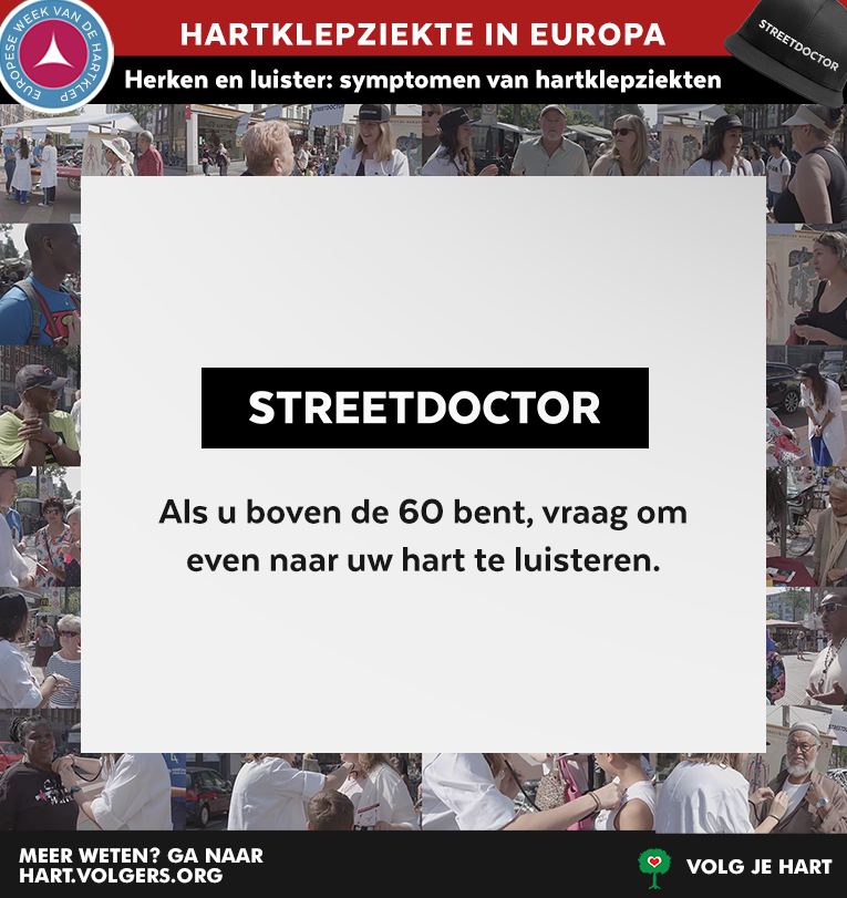 streetdr_org's tweet photo. Het blijkt echter toch te kloppen dat wij in Nederland best vaker naar ons hart mogen luisteren. Doe dat zelf, of nog beter,vraagt het aan uw arts. Even 5 seconden en u weet of u een ruisje heeft. Praat mee over #hartklepziekte tijdens #HeartValveWeek19 op https://t.co/pZO232Ridd https://t.co/UtTc0AGLwe