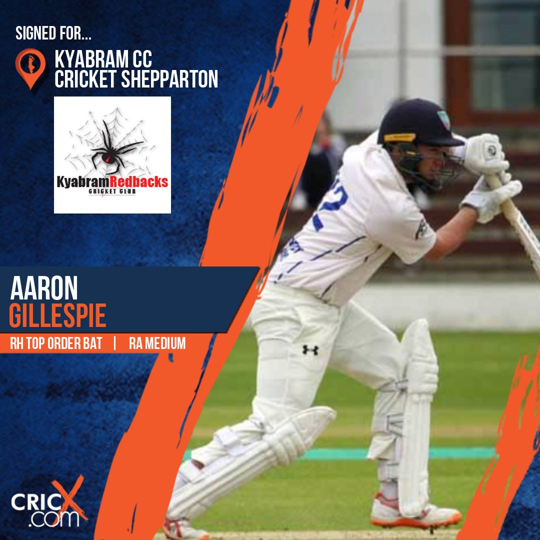⏰Signing Alert⏰

Congrats to #CRICX, <a href="/Irelandcricket/">Under construction</a> A, <a href="/NWCU_Warriors/">North West Warriors</a> &amp; <a href="/StrabaneCC/">Strabane CC</a> ⭐️ <a href="/gilly740/">Aaron Gillespie</a>🇬🇧 who has signed for <a href="/The_Redbacks/">Kyabram Redbacks CC</a>🕷 for their 2019/20 <a href="/CricketShepp/">Cricket Shepparton</a> campaign. 💪✍️

Fancy joining Aaron down under? <a href="/JamesColeCricX/">James Cole CricX🏏🌏</a> has options galore, so #DM for details! 🙋‍♂️👀