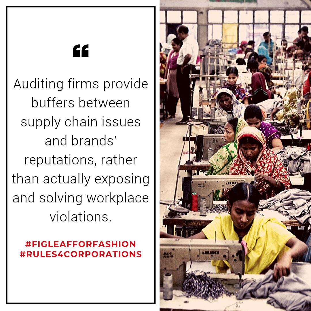 Have you seen the new <a href="/cleanclothes/">Clean Clothes Campaign</a> report? #FigLeafForFashion uncovers the opaque billion-pound social auditing business that perpetuates a culture to 'audit &amp; ignore'. We need #Rules4Corporations to make sure they detect &amp; remedy human rights violations. #FailingWorkersByDesign