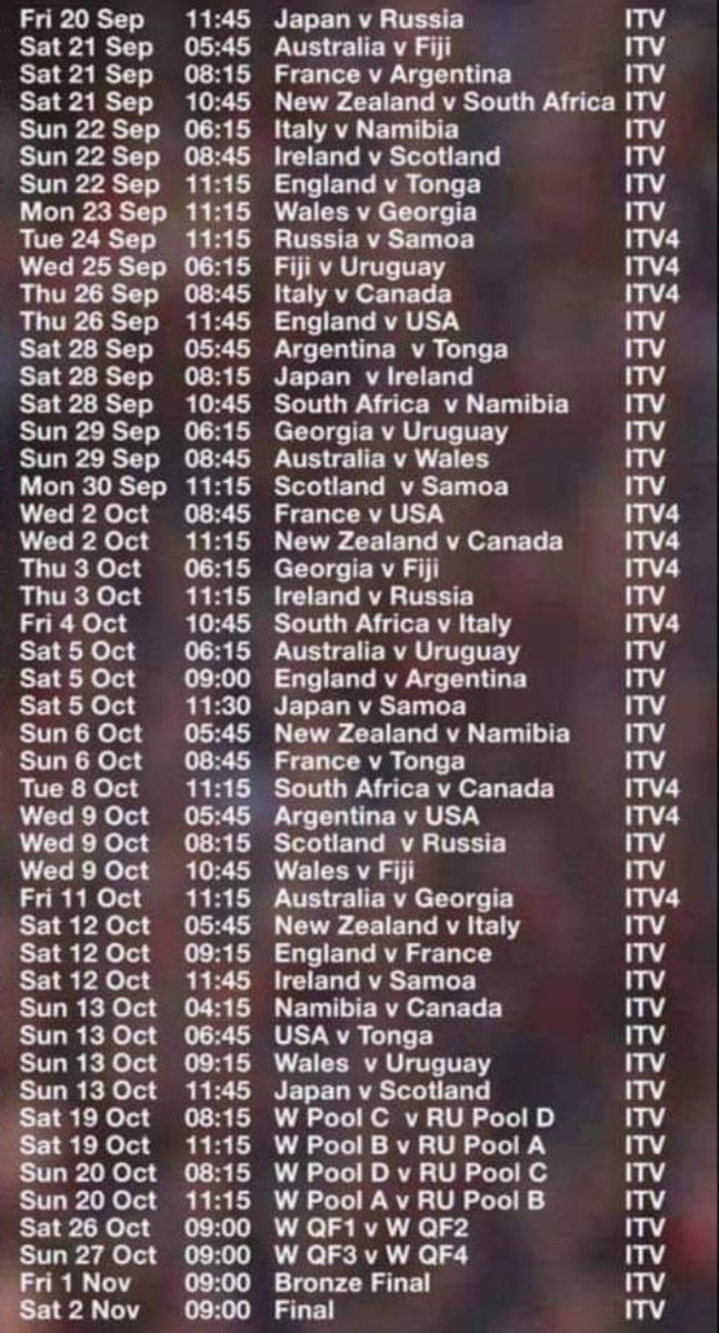 Was sent this yesterday. May be of use.

#RWC2019