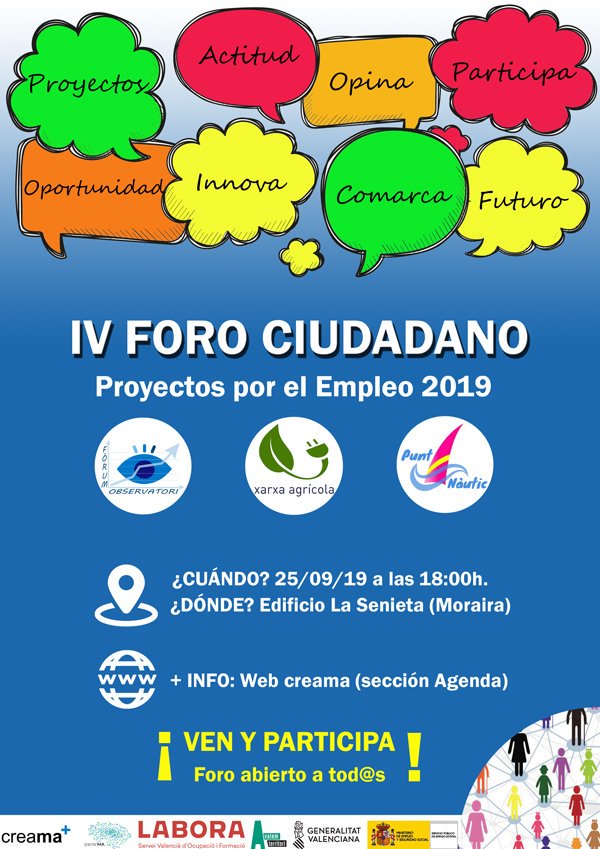creama_org's tweet image. 📢📢Participa en el #ForoCiudadano por el #empleo organizado por #Creama el 25 de septiembre. Ven y debate sobre los nuestros proyectos en la #MarinaAlta y construye el futuro de la comarca‼️. 
+ info➡️facebook.com/creama.org
Inscríbete➡️forms.gle/5ziKTJUcMySePK…
#AvalemTerritori