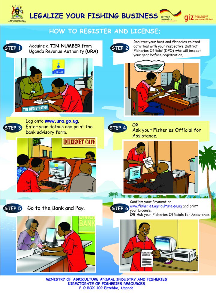 FishInitiatives's tweet photo. The Campaign to #Register and #Licence all fishing businesses on #Lvictoria is ongoing, follow details on the poster to see how to legalize your #fishing business.
Supported by @Giz #RFBCP in a bid to promote sustainable Fisheries.
#Sustainable #fisheries
#Jinjafishfest19 https://t.co/o0J8m7S6JX
