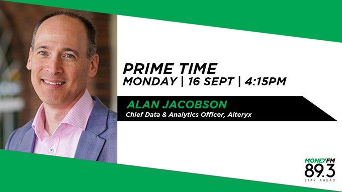 alteryx's tweet photo. ICYMI: Alteryx CDAO @AnalyticFun joined #HowieLim & @bernardlim108 on #PrimeTime @moneyfm893 earlier this week to discuss the value of data, and how we recognize it. Tune into the recording now! https://t.co/pID1vvOYks https://t.co/u56QhnL09n
