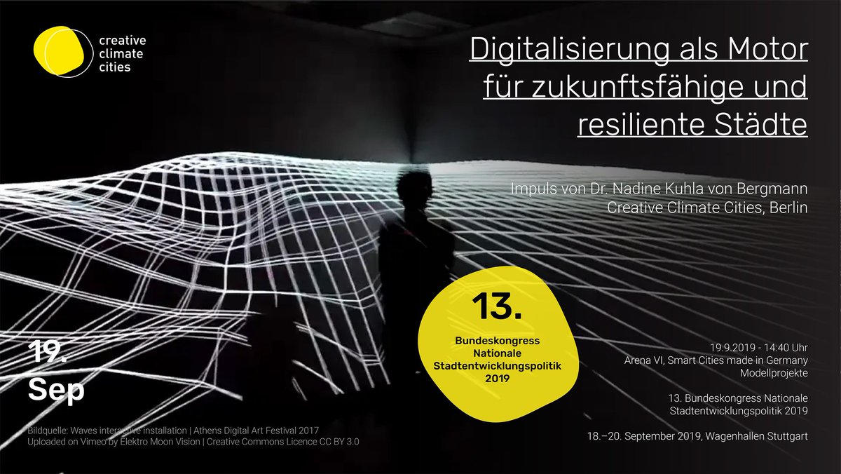 climatecities's tweet photo. Nadine Kuhla von Bergmann, the founder of #creativeclimatecities will speak about digital strategies to improve urban resilience and present ideas for a deep learning ecosystem of smart cities made in Germany. https://t.co/Nsnjp1yUk4