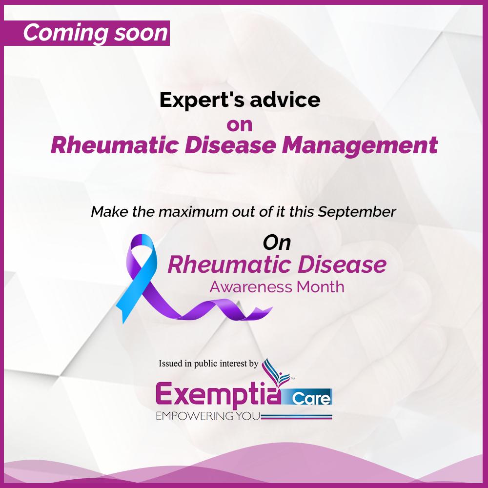 ExemptiaCare's tweet photo. On #RheumaticDiseaseAwarenessMonth, we come with Expert's Advice on Rheumatic Disease Management.
Stay tune to know more!

#AnkylosingSpondylitis #RheumatoidArthritis #PsoriaticArthritis #SpondyloArthritis #RheumaticDiseases #JuvenileIdiopathicArthritis  #ExemptiaCare https://t.co/ZtzTTjK7p6