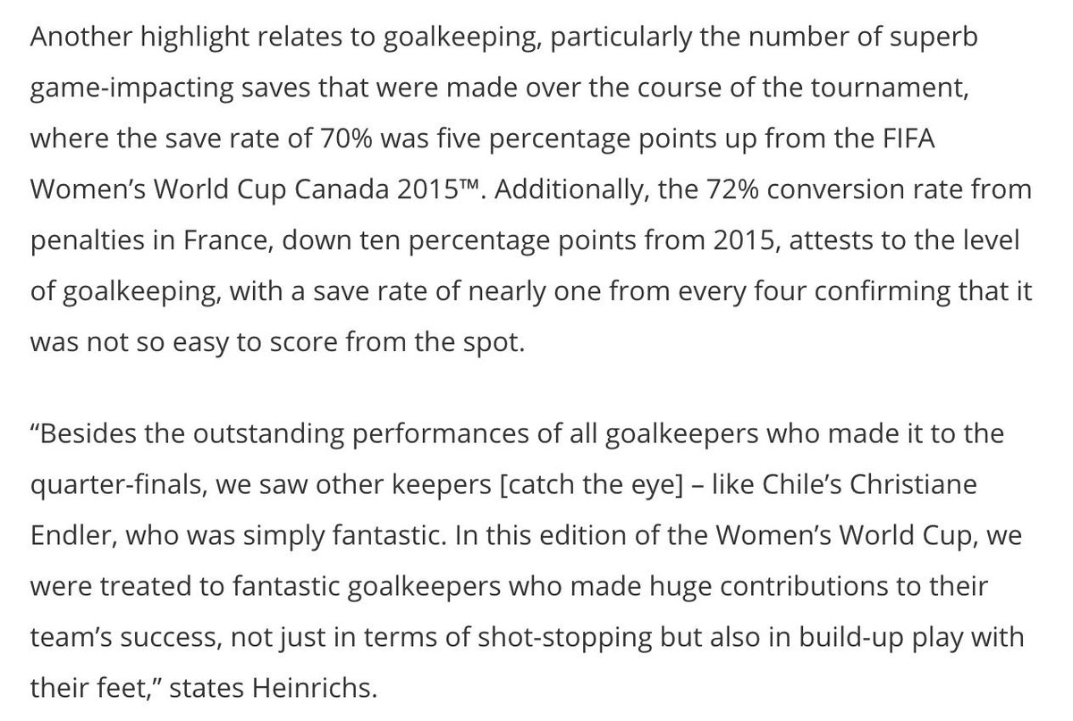 Your HT reading if you haven't already seen the Technical Study Group report from.Goalkeepers called out specifically for improvements which should make @mollyappleton93 very happy #FIFAWWC