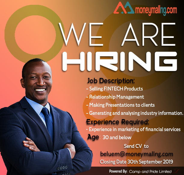 Are you passionate about solving problems?
Do you see yourself working with one of Nigeria's frontline financial service firms?

If "Yes", then here is your opportunity, why not apply immediately? offer closes 30th September 2019