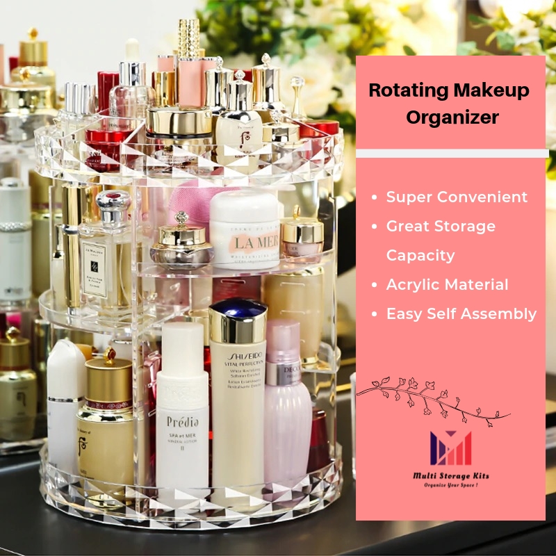 This makeup organizer is super convenient❤️ for organizing and taking out cosmetics and makeup items since it can rotate 💙360 degrees. 
#RotatingMakeupOrganizer
#MakeupStorage
#AcrylicMakeupStorage
#CosmeticsOrganizer