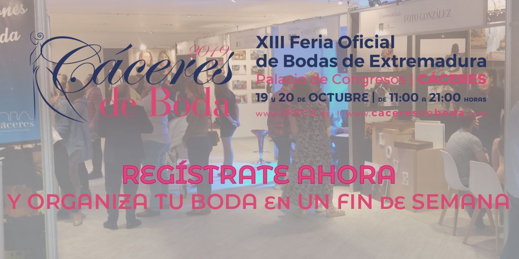 Todo lo que has imaginado, las últimas tendencias... y más para tu #boda, lo encontrarás en #CáceresdeBoda
Déjate asesorar por los mejores profesionales, y disfruta de descuentos especiales durante el fin de semana de #CCdeBoda2019
🎫 Registro: caceresdeboda.com/registro-novios