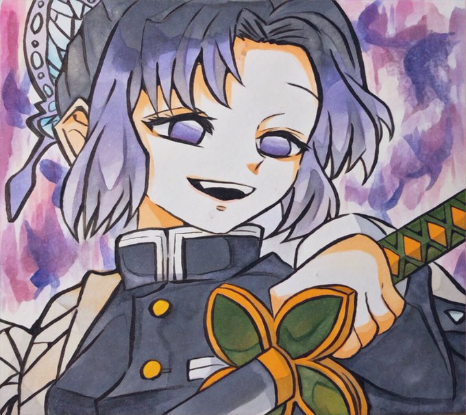 飛沫(しぶき)さんがTwitterに投稿した胡蝶しのぶ(鬼滅の刃)のイラスト。