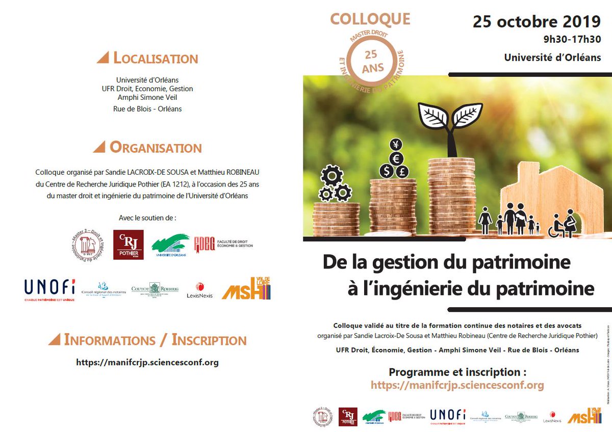 ActesPrat_SP's tweet photo. La Master droit et #ingénierie du patrimoine de l'Université d'Orléans organise un colloque le 25 oct. De la gestion du #patrimoine à l'ingénierie du patrimoine. Programme et inscription : https://t.co/AcQTjoBryo https://t.co/9pdXeL7vxR