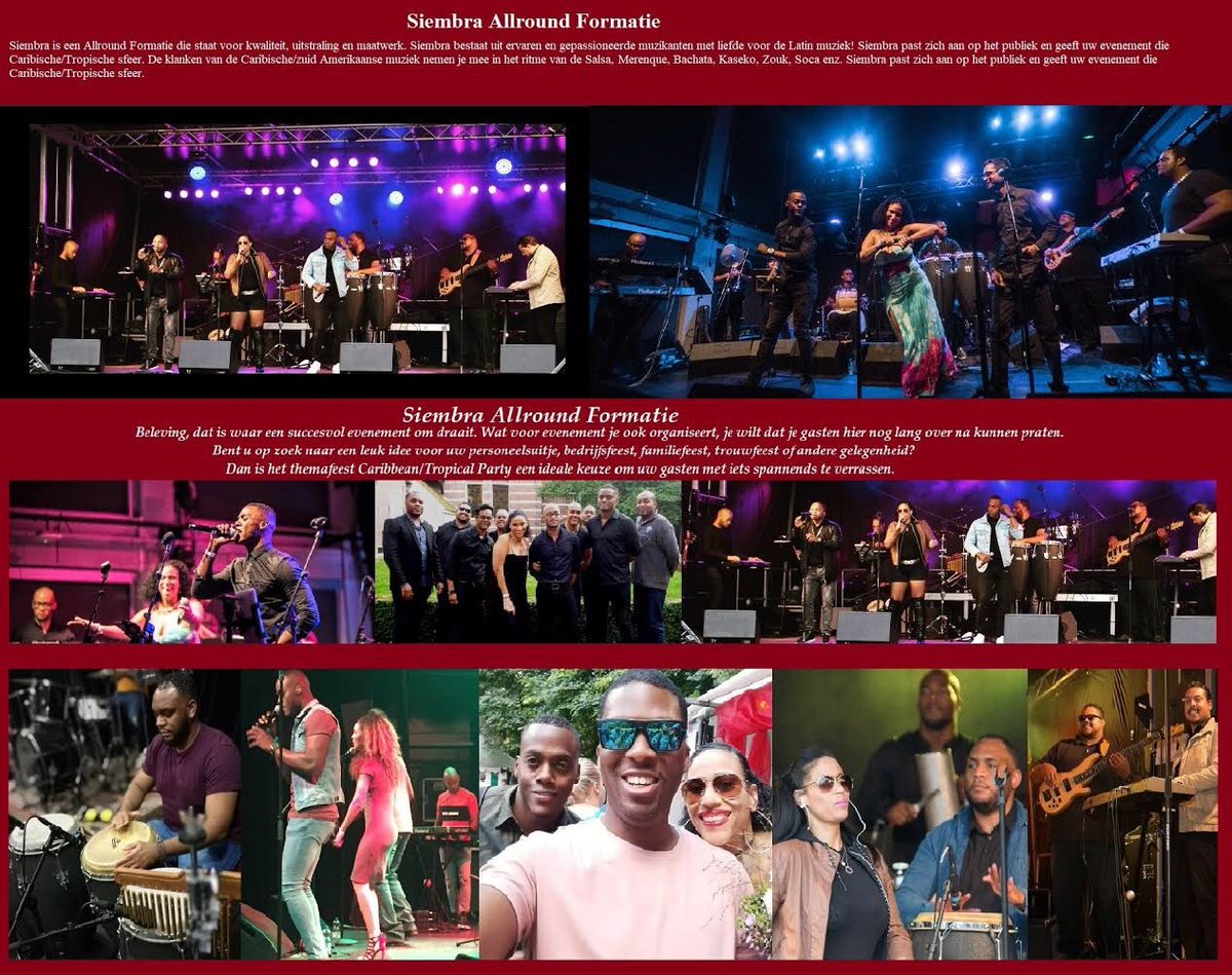 #Allround Formatie #Siembra:

Op zoek naar een leuk idee voor uw Personeelsuitje, Bedrijfsfeest, Familiefeest, Trouwfeest of andere gelegenheid? Dan is het themafeest Caribbean/Tropical Party een ideale keuze om uw gasten met iets spannends te verrassen.