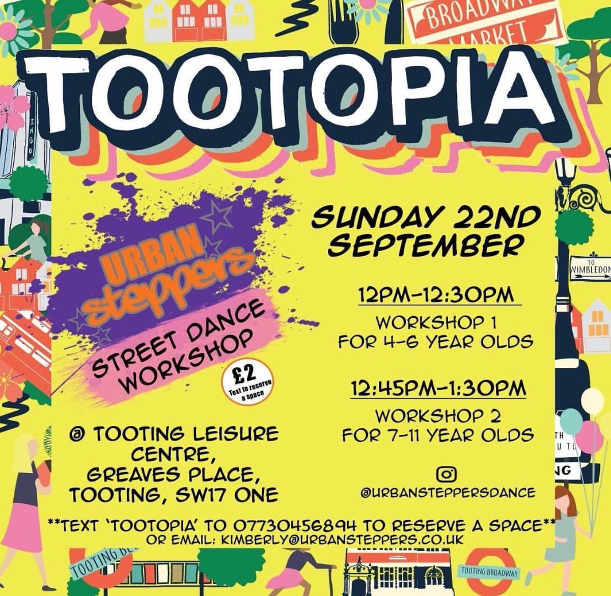 SUNDAY: Little Toototpians get ya trainers on 🕺🏽💃🏽🕺🏽💃🏽. Fab dance school @UrbanSteppers join us with #streetdance workshops for mini-Tootopians ages 4-6 and 7-11 at Tooting Leisure Centre! Reserve a space ➡️ kimberly@urbansteppers.co.uk