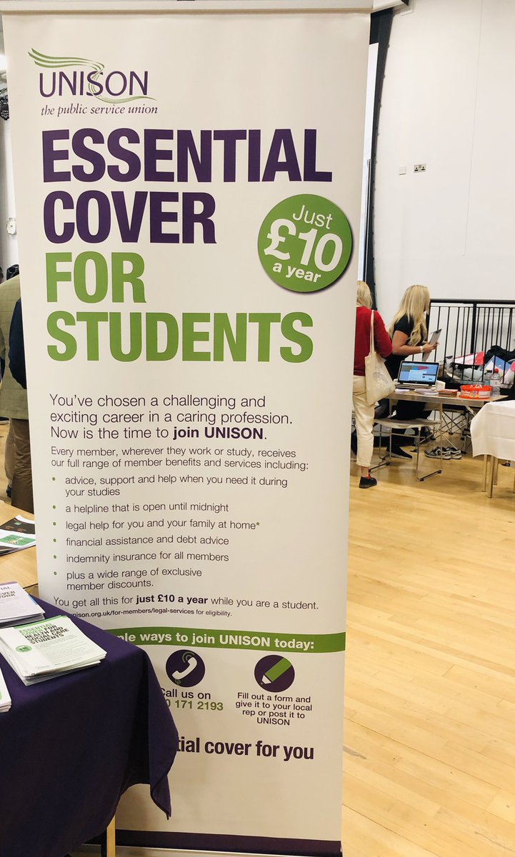 clare_boorman's tweet photo. UNISON @CanterburyCCUni Fresher’s Fair Augustine House #healthcarestudents join the biggest Union today @unisontweets @UNISONSE #studentnurses #ODPS  #socialworkers #studentmidwives 💜💚 Sign up today! 🎉 https://t.co/QxjZw3NyFS