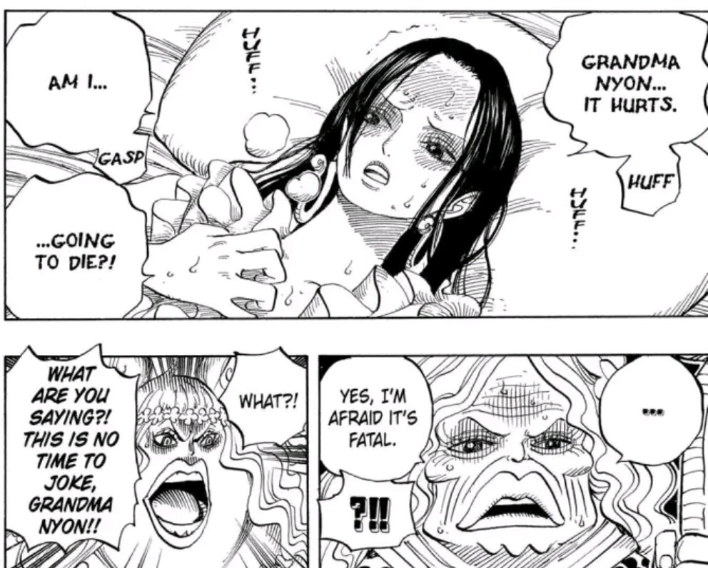 Let's start with Hancock's love for Luffy. Former Empress Nyon claims the other empresses have all passed away because they have fallen in love.Oda is cautious with "death" related terms. Which bring us to. Hancock's future is either being with Luffy, dying or dying FOR Luffy.