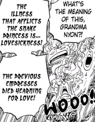 Let's start with Hancock's love for Luffy. Former Empress Nyon claims the other empresses have all passed away because they have fallen in love.Oda is cautious with "death" related terms. Which bring us to. Hancock's future is either being with Luffy, dying or dying FOR Luffy.