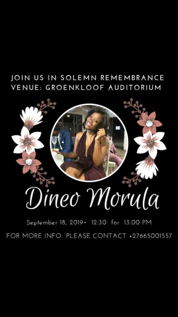 Students of <a href="/UPTuks/">University of Pretoria</a> lets meet at GK campus 12:30 for 13:00 in memorial service of fellow student Neo Morula
<a href="/pretorianews/">Pretoria News</a> @EFFSCUP @JacaNews <a href="/DASO_UP/">DASO UP</a> <a href="/ANCYL_Tukkies/">ANCYL Univ. of PTA</a> <a href="/Odeeka1/">Thand'Olwethu Dlanga</a> <a href="/TuksFM1072/">TUKS FM 107.2</a>