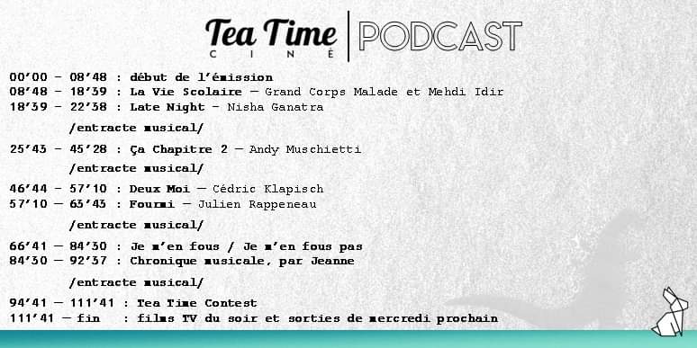 teatimecine's tweet photo. N'hésitez pas à écouter notre dernière émission où l'on parle de #CaChapitre2 #DeuxMoi
#LaVieScolaire #Fourmi 

Et notre partie magazine avec les news, un quiz et une chronique sur la musique de #Transformers ! 

Bonne écoute 🤗🎧

https://t.co/YaetZQU25j https://t.co/28BdCsbWdj