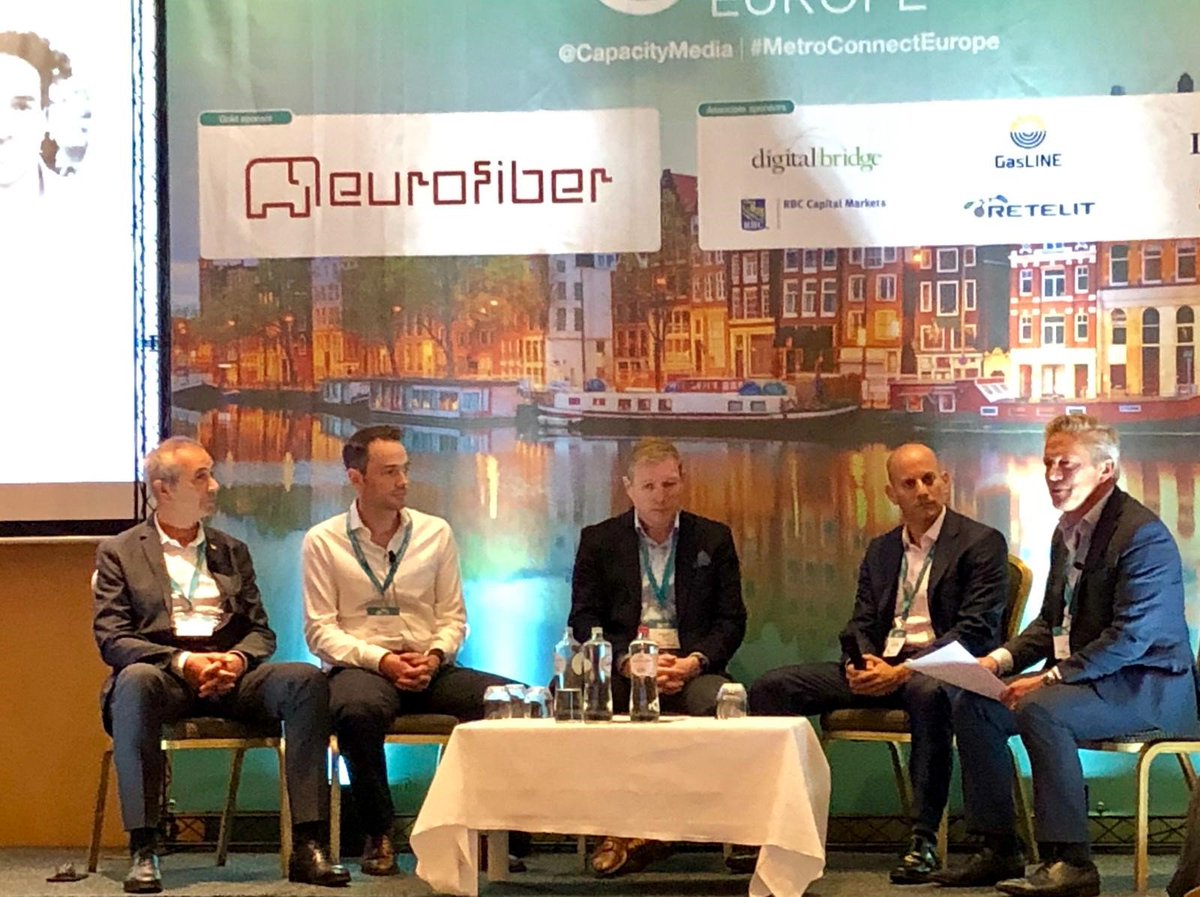Eurofiber's tweet photo. On the 2nd day Of #MetroConnectEurope, Eurofiber COO @BartOskam hosted the exciting panel discussion '5G deployment - Where are We?' with C- and sr management level delegates from #Colt, #DigitalBridge #PrimeTelecom and #Vorboss. @capacitymedia https://t.co/Hpd7eKM03q
