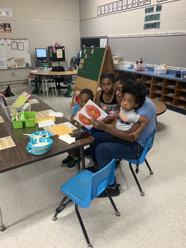 BeringerDen's tweet photo. Loved seeing families curled up with a book at the Grand Reopening of @BREMustangs the cake and ice cream wasn’t too bad either 😜 #WeBelieveinBRE https://t.co/aTYm6687ec