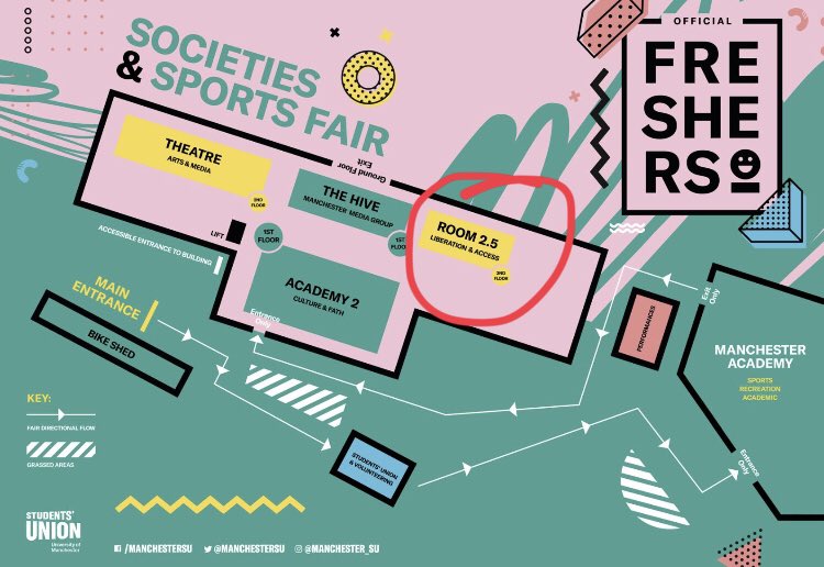 A map of the Societies and Sports Fair taken from the SU website, with Room 2.5 circled.