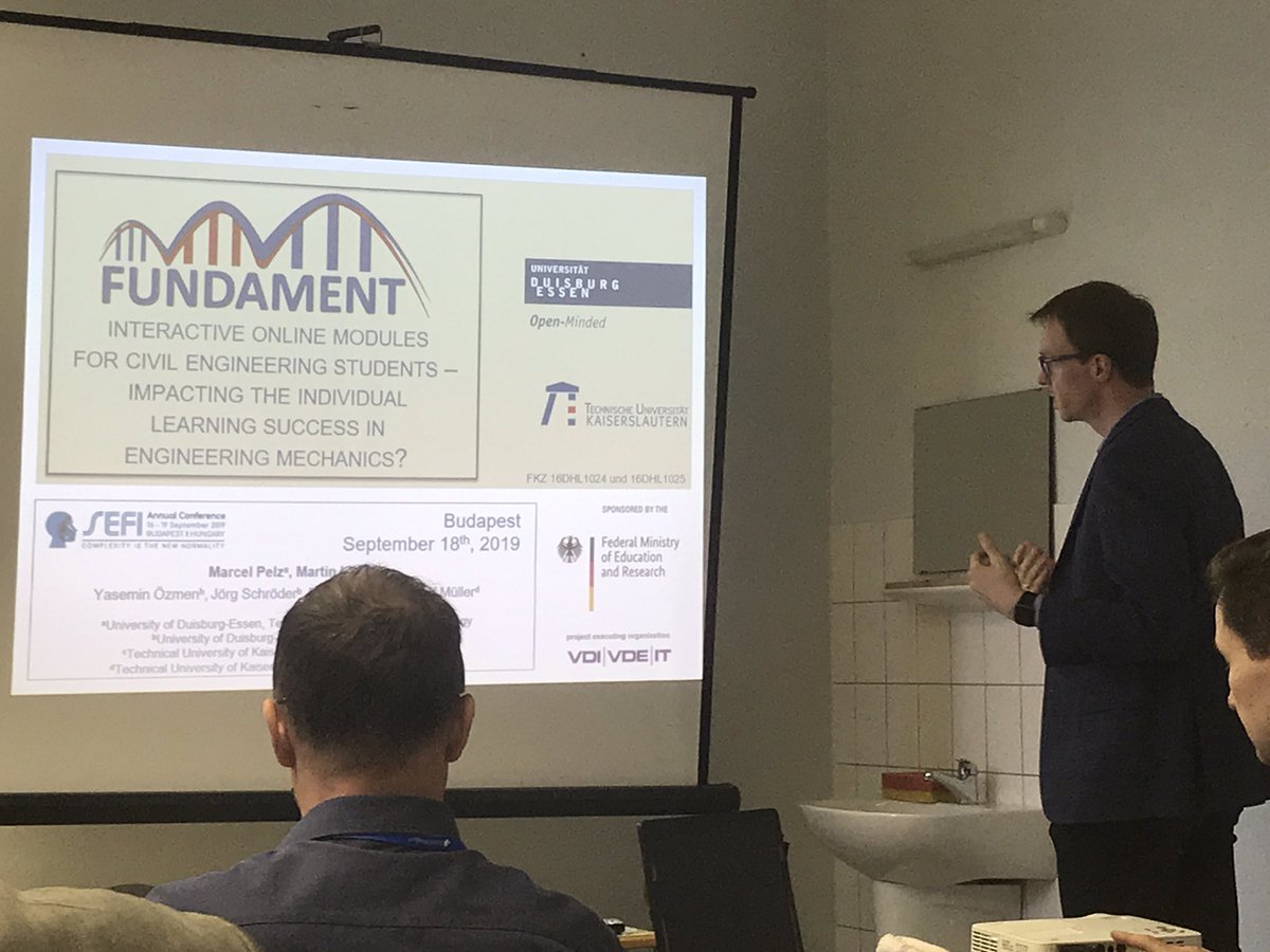 RULES_MATH_PROJ's tweet photo. @marcel_pelz presented an interesting study about  FUNDAMENT project (Improvement of individual learning success by the use of digital media in civil engineering): interactive online modules for the introductory phase of the civil engineering studies #sefi2019 https://t.co/PLfbhPwAFx