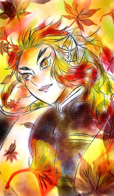🐟さんがTwitterに投稿した煉獄杏寿郎(鬼滅の刃)のイラスト。