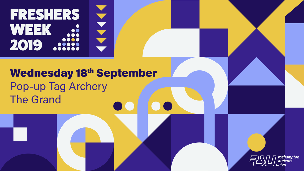 RoehamptonSU's tweet photo. π DAY 3 of FRESHERS' WEEK π
Come on down to Whitelands from 12 - 4pm today for:
πΉ POP-UP TAG ARCHERY! πΉ
It's going to be so much fun!
πππππππππππππ
#ROEFRESHERS https://t.co/RE3bDzwR3R