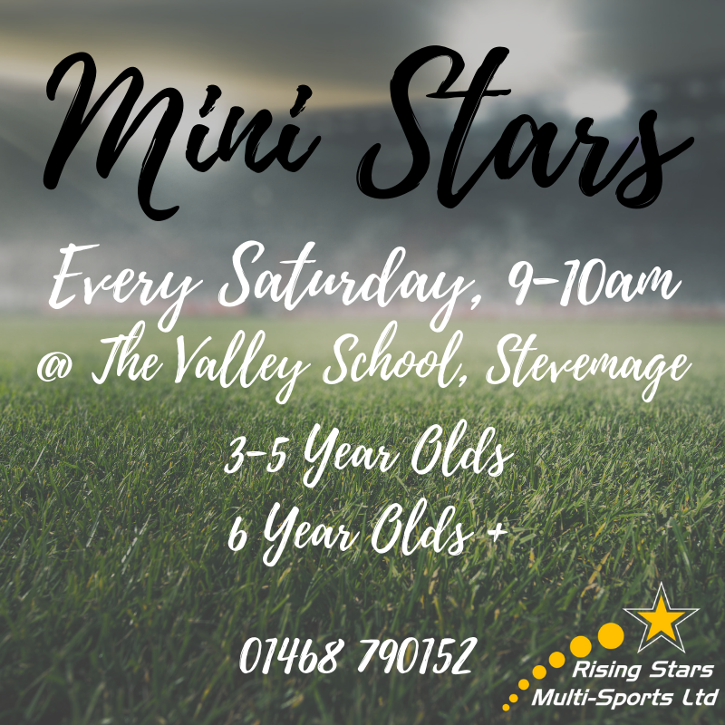 RisingStarsMS's tweet photo. Quick reminder that our Mini Stars Football Sessions run every Saturday between 9am and 10am at The Valley School in Stevenage ⚽ Our sessions are open for those children who are regulars to football, as well as those who are interested in taking up this fantastic sport! https://t.co/QjuwNvCspv