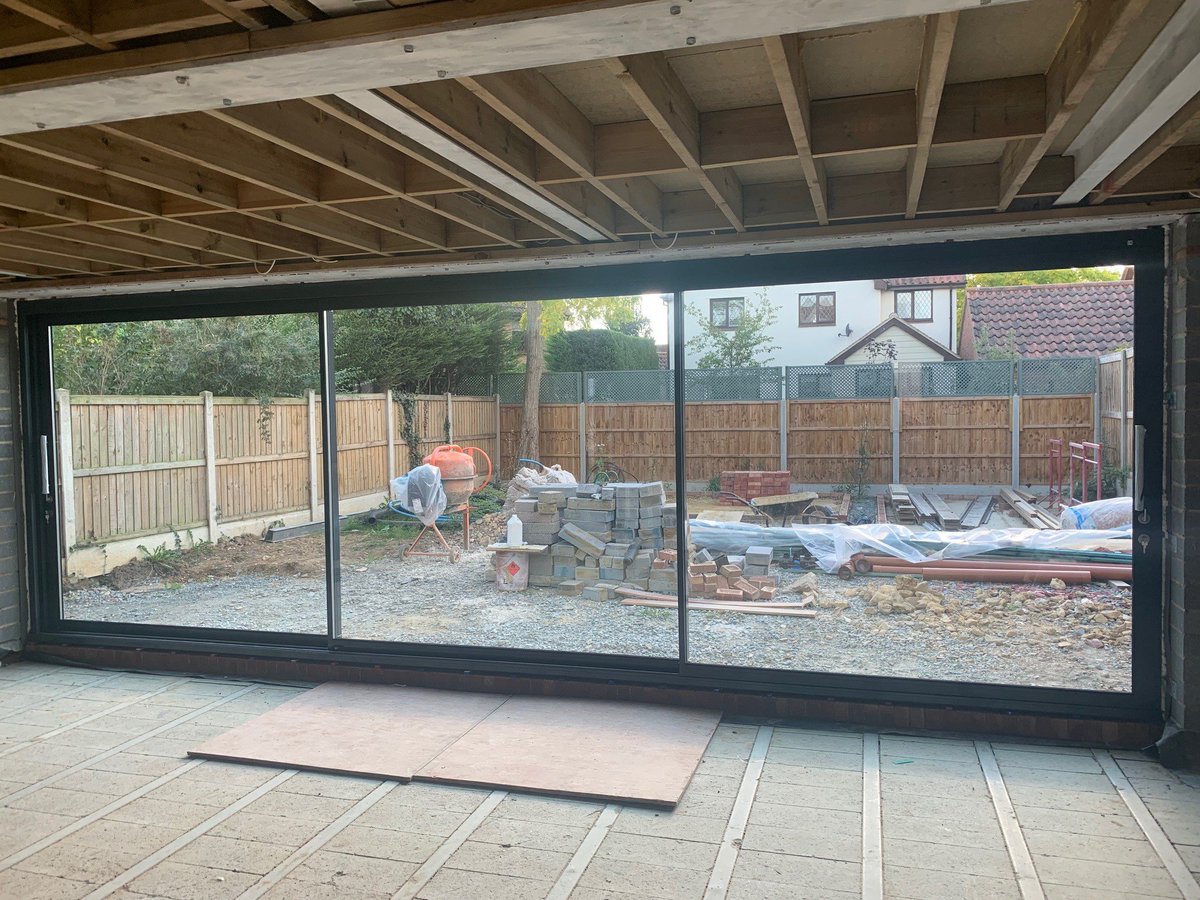 Another successful installation of the popular <a href="/SUNFLEXUK/">SUNFLEX UK</a> SVG30 slimline #Aluminium #Slidingdoor from our project in #SouthWoodenhamFerrers . Next we move on to #Leicester where we are removing an old #timber #bifold #door and installing a new #Sunflex #SVG #slider